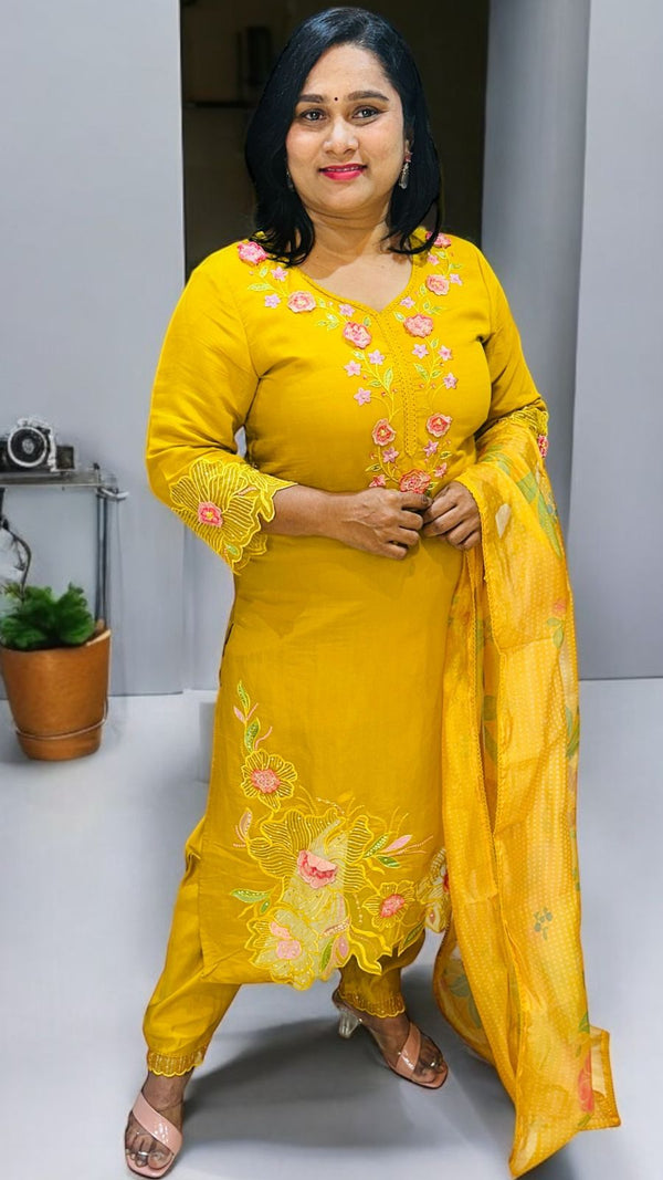 Yellow Zarin Embroidered suit set