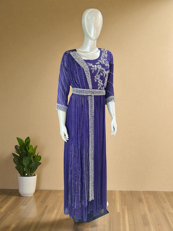 Purple Simran Chinon silk Gown with cutdana work