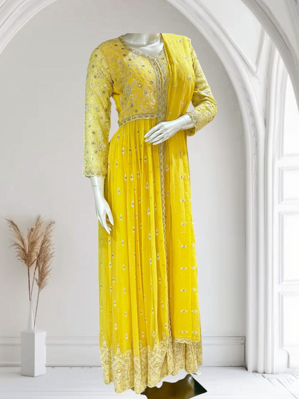 Yellow Georgette RIDHA Embroidery Sharara set