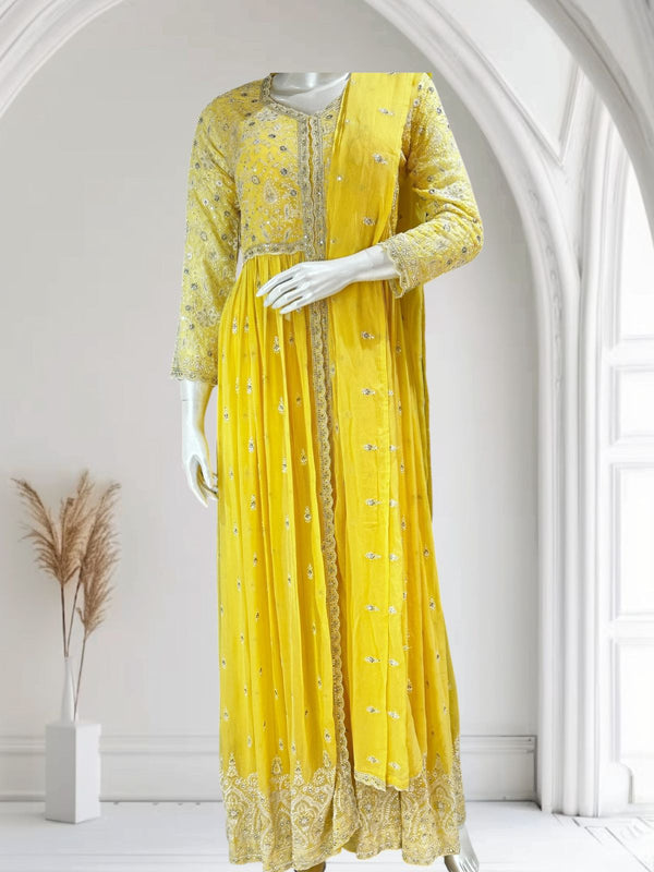 Yellow Georgette RIDHA Embroidery Sharara set