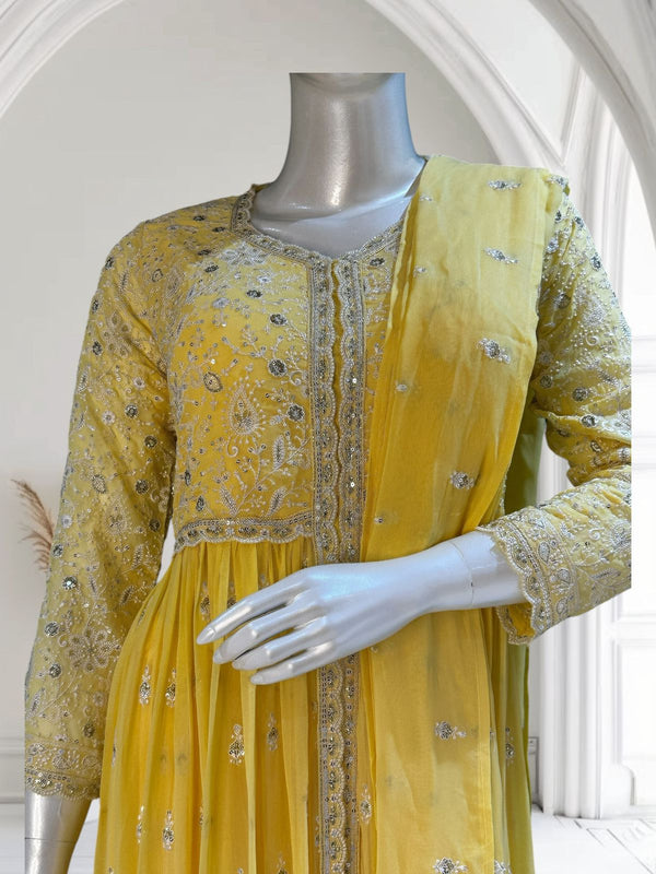 Yellow Georgette RIDHA Embroidery Sharara set
