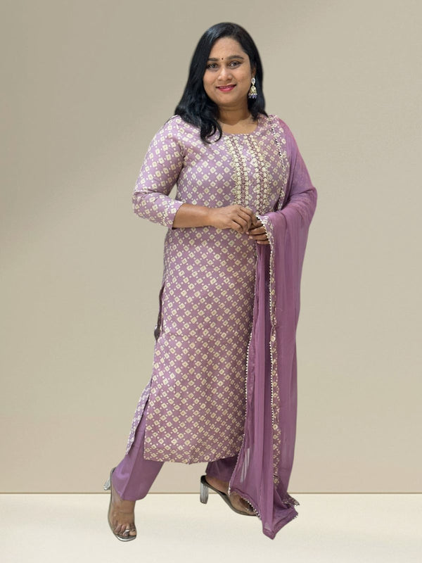 Lavender Bhavna Muslin Bhandini Suit set