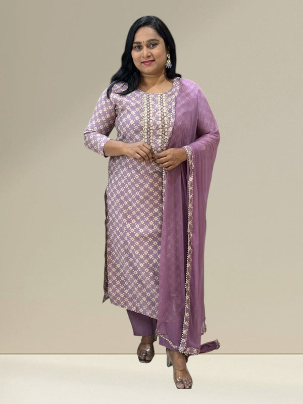 Lavender Bhavna Muslin Bhandini Suit set