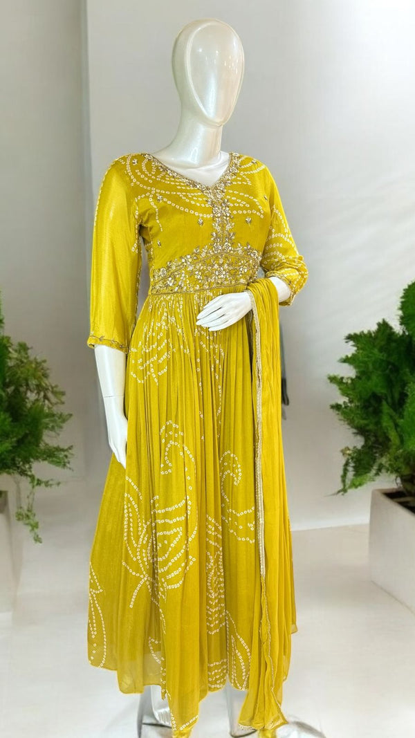 Mustard Yellow Mansi Chinon silk Gown