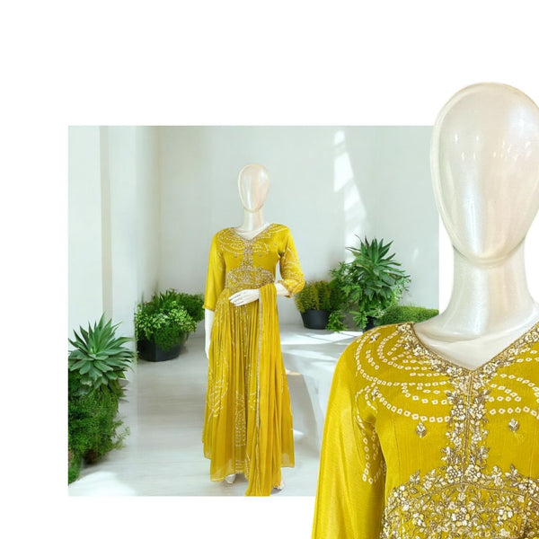 Mustard Yellow Mansi Chinon silk Gown