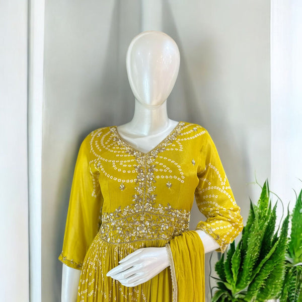 Mustard Yellow Mansi Chinon silk Gown