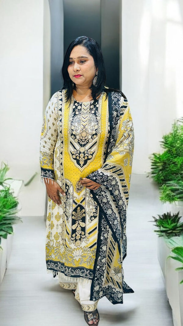Multicolour IQRA A Line Crepe suit set