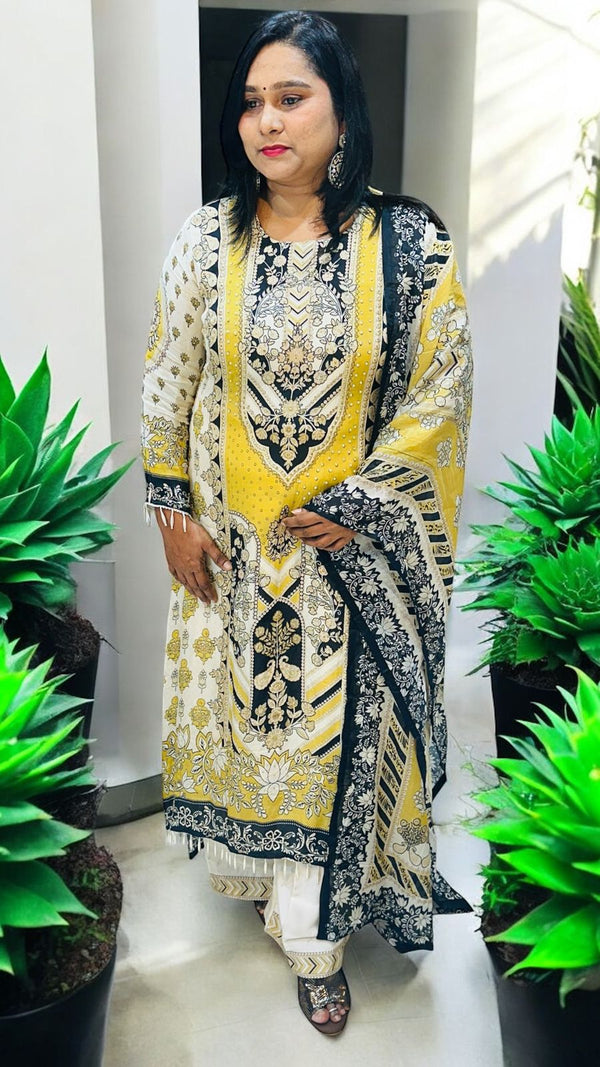 Multicolour IQRA A Line Crepe suit set