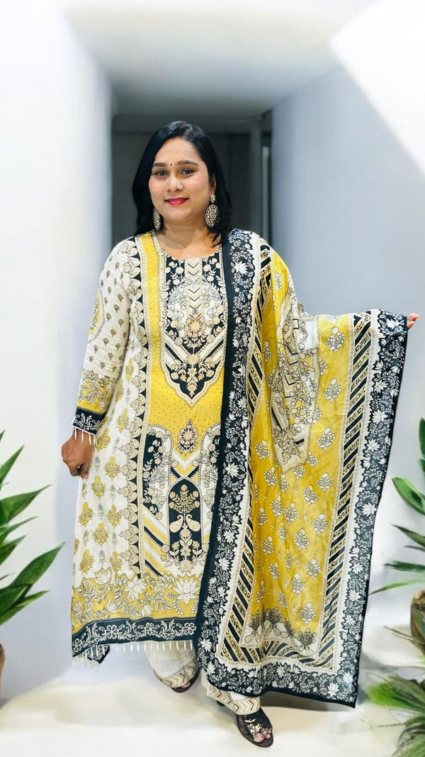 Multicolour IQRA A Line Crepe suit set