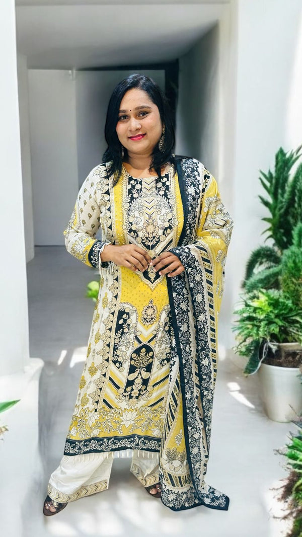 Multicolour IQRA A Line Crepe suit set