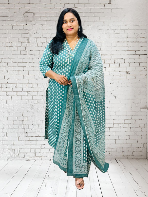 Teal Green Myra Cotton Suit set
