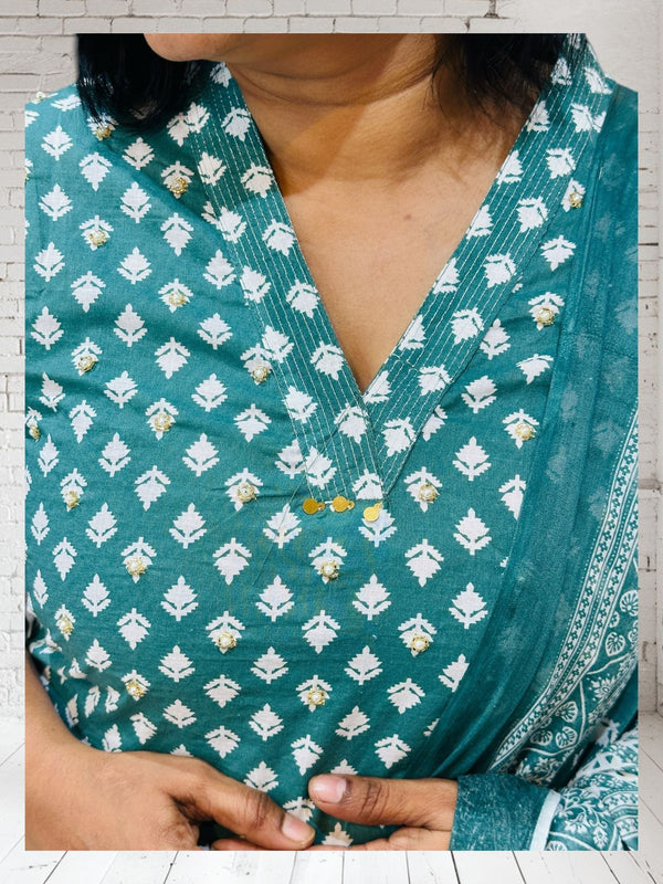 Teal Green Myra Cotton Suit set