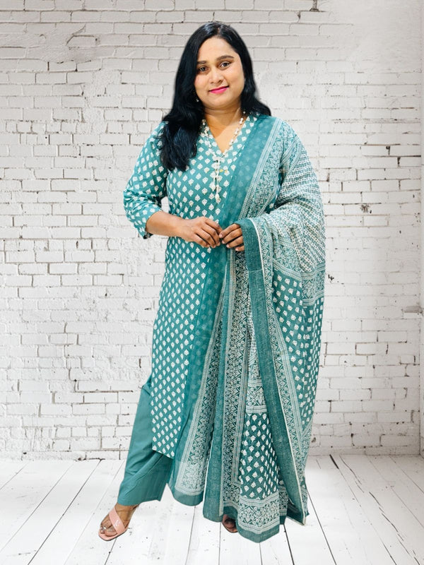 Teal Green Myra Cotton Suit set