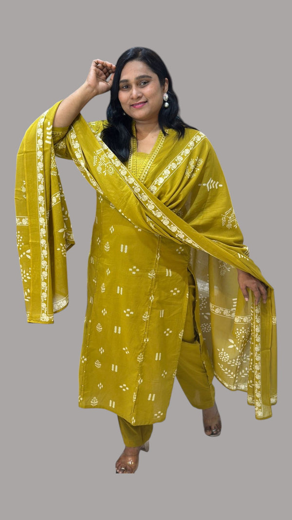 Mustard Green Jinal Cotton suit set
