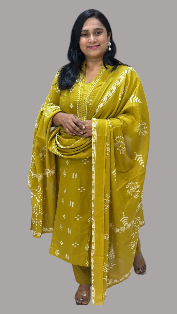 Mustard Green Jinal Cotton suit set