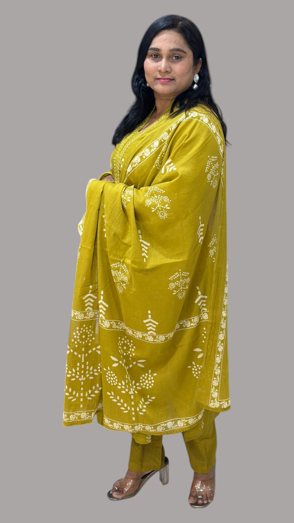 Mustard Green Jinal Cotton suit set