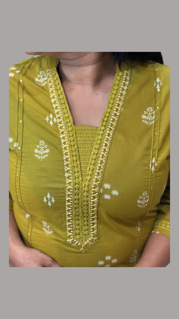 Mustard Green Jinal Cotton suit set