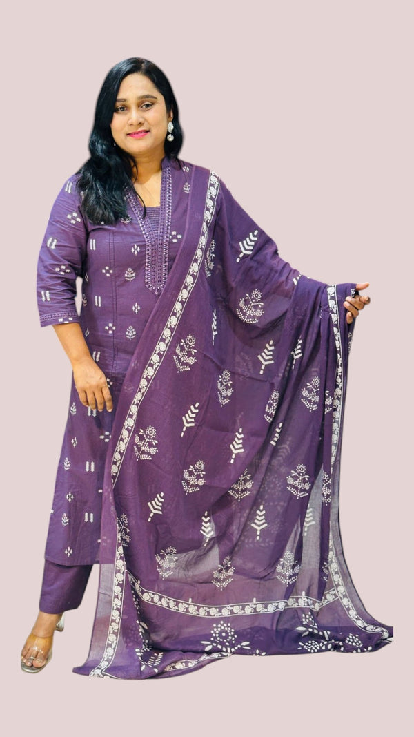 Brinjal Purple Jinal Cotton Suit set