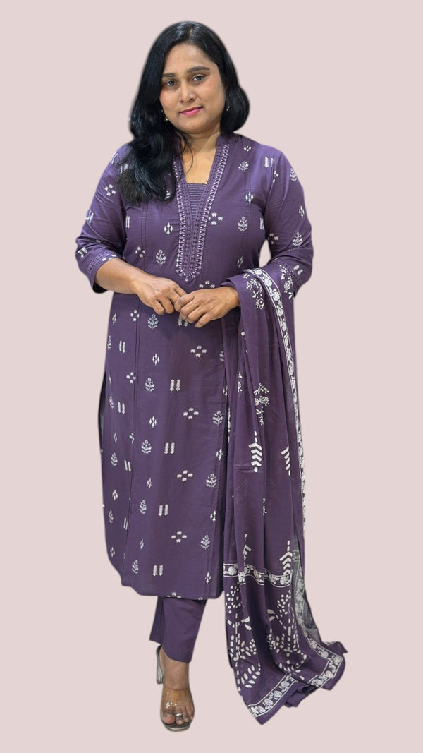 Brinjal Purple Jinal Cotton Suit set