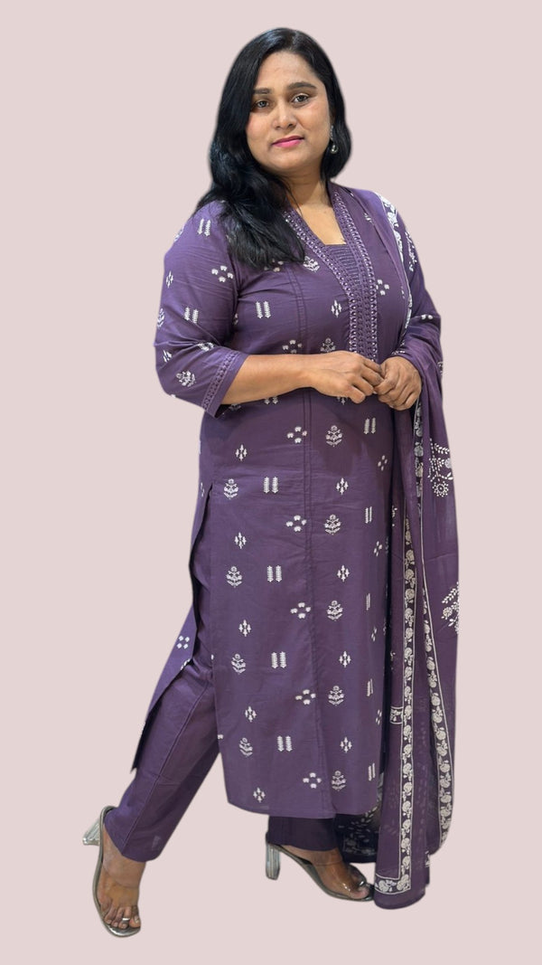 Brinjal Purple Jinal Cotton Suit set