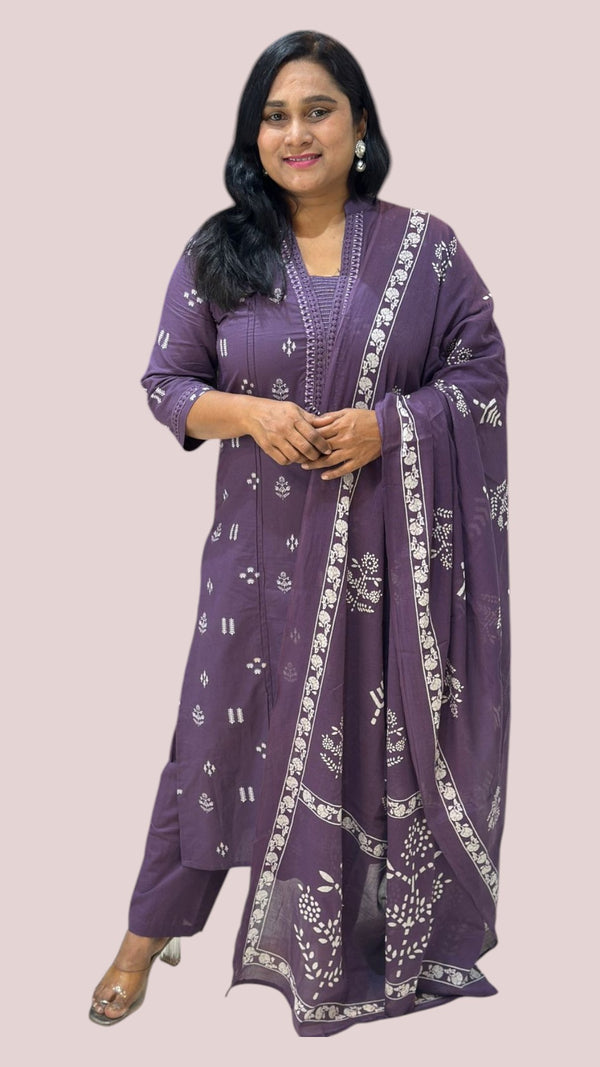 Brinjal Purple Jinal Cotton Suit set