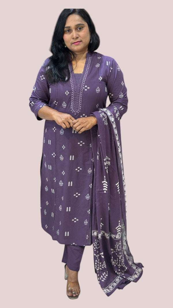 Brinjal Purple Jinal Cotton Suit set