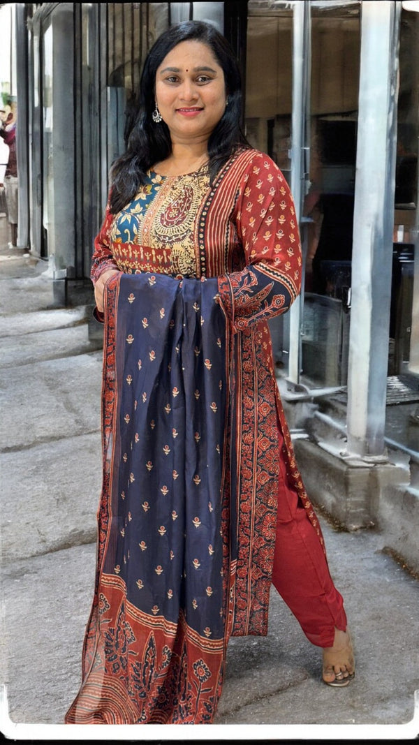 Maroon Arya Pure Crepe silk Ajrak Suit set