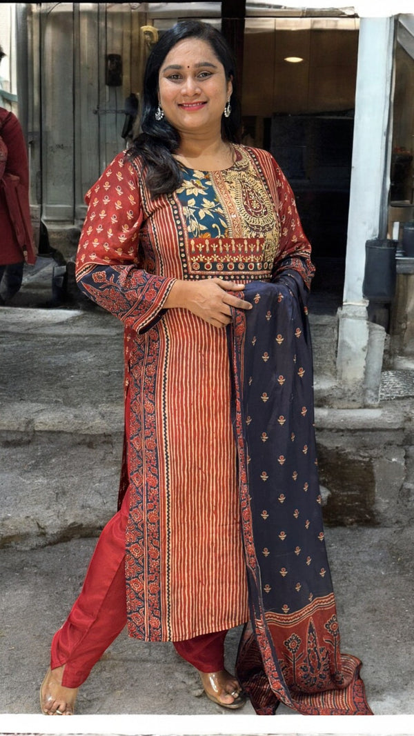 Maroon Arya Pure Crepe silk Ajrak Suit set
