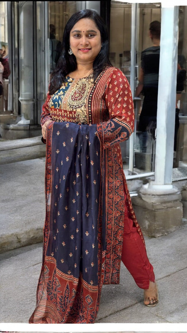 Maroon Arya Pure Crepe silk Ajrak Suit set