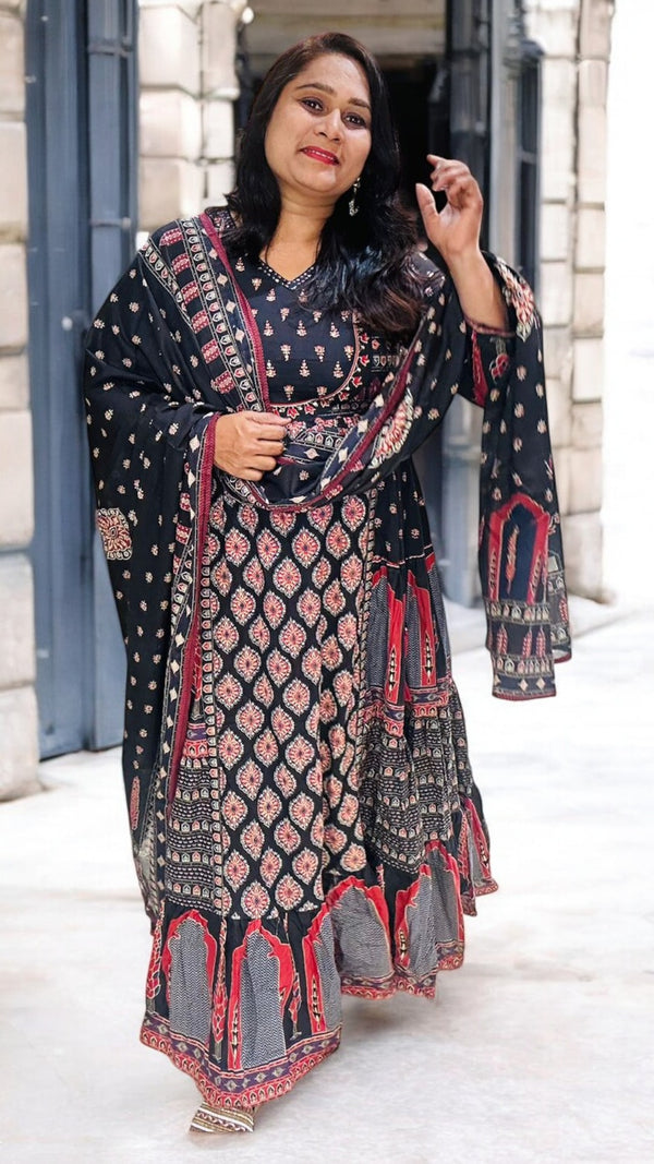 Black Nia Cotton Anarkali Suit set - NEW ARRIVAL