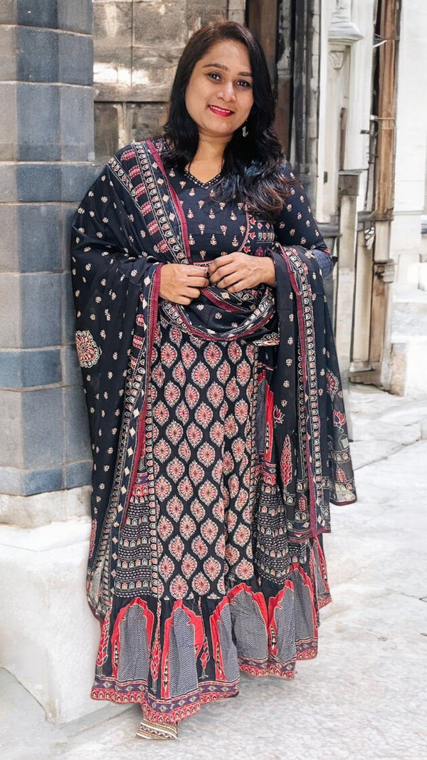 Black Nia Cotton Anarkali Suit set - NEW ARRIVAL