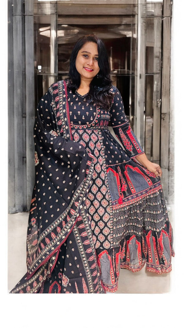Black Nia Cotton Anarkali Suit set - NEW ARRIVAL