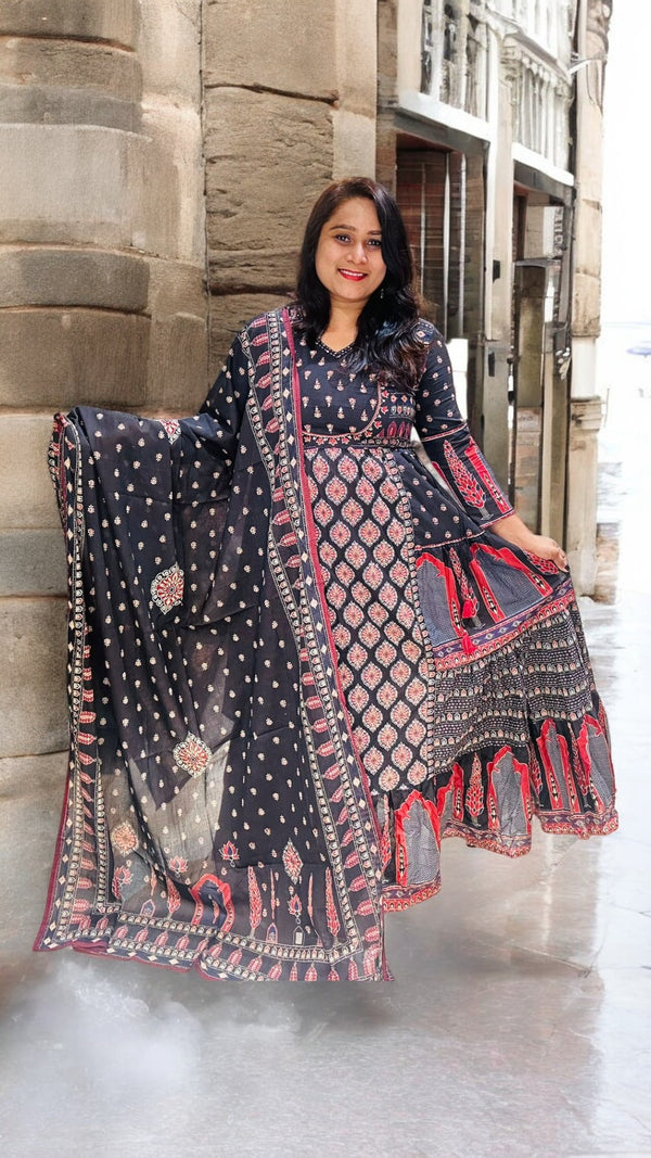 Black Nia Cotton Anarkali Suit set - NEW ARRIVAL