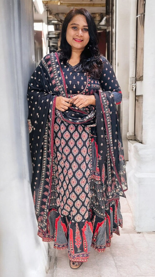 Black Nia Cotton Anarkali Suit set - NEW ARRIVAL