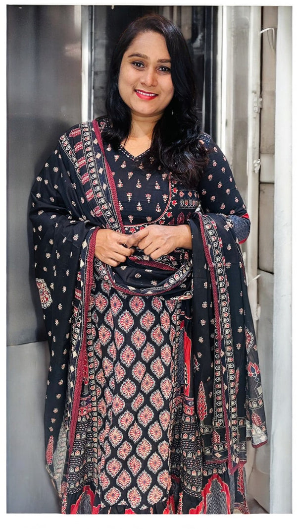 Black Nia Cotton Anarkali Suit set - NEW ARRIVAL