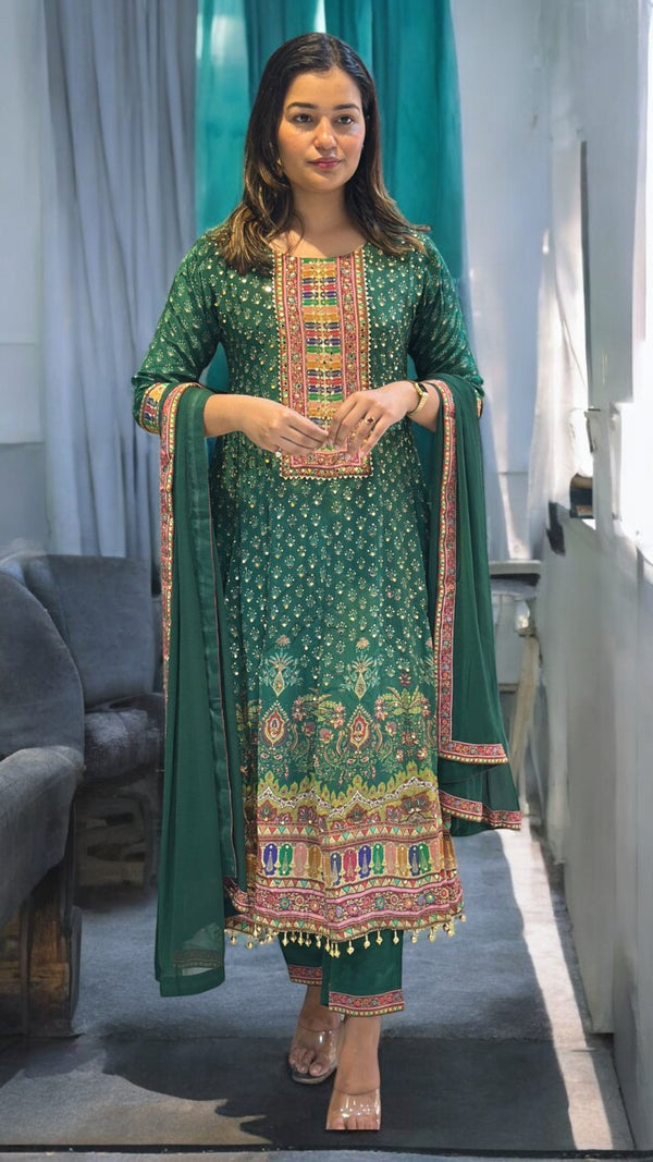 Green Himani  Crepe silk Panel  Anarkali