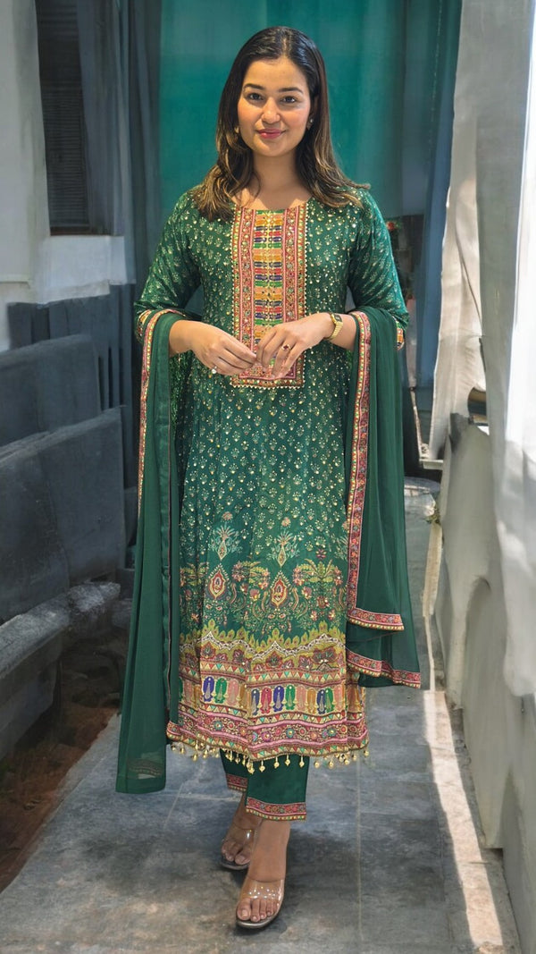 Green Himani  Crepe silk Panel  Anarkali