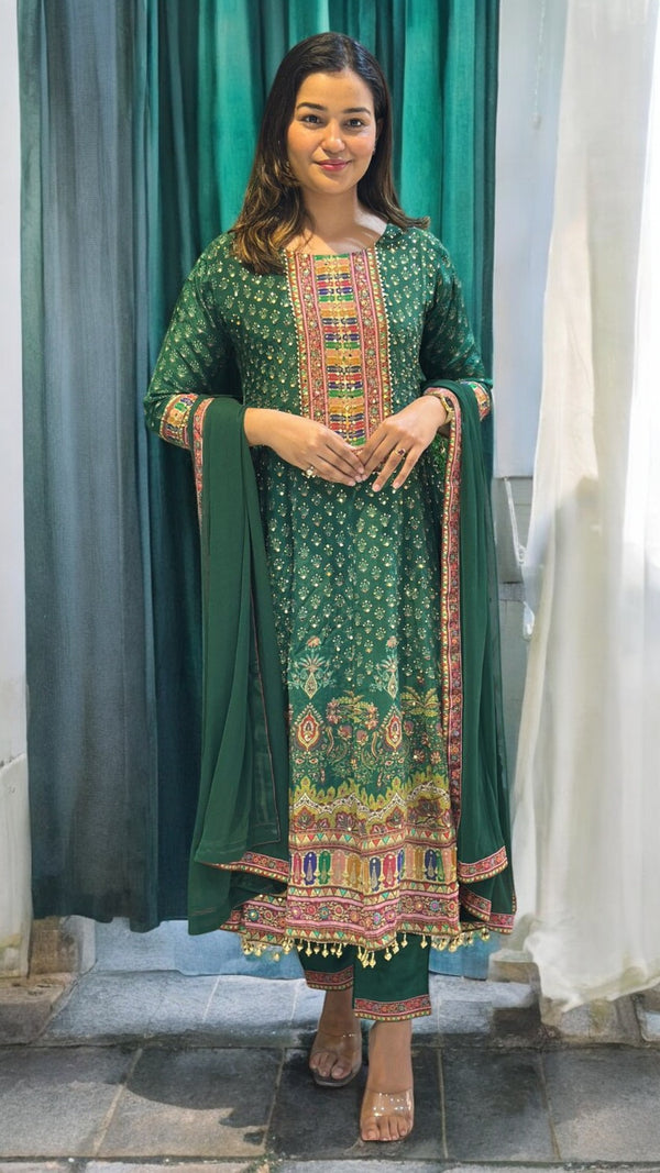 Green Himani  Crepe silk Panel  Anarkali