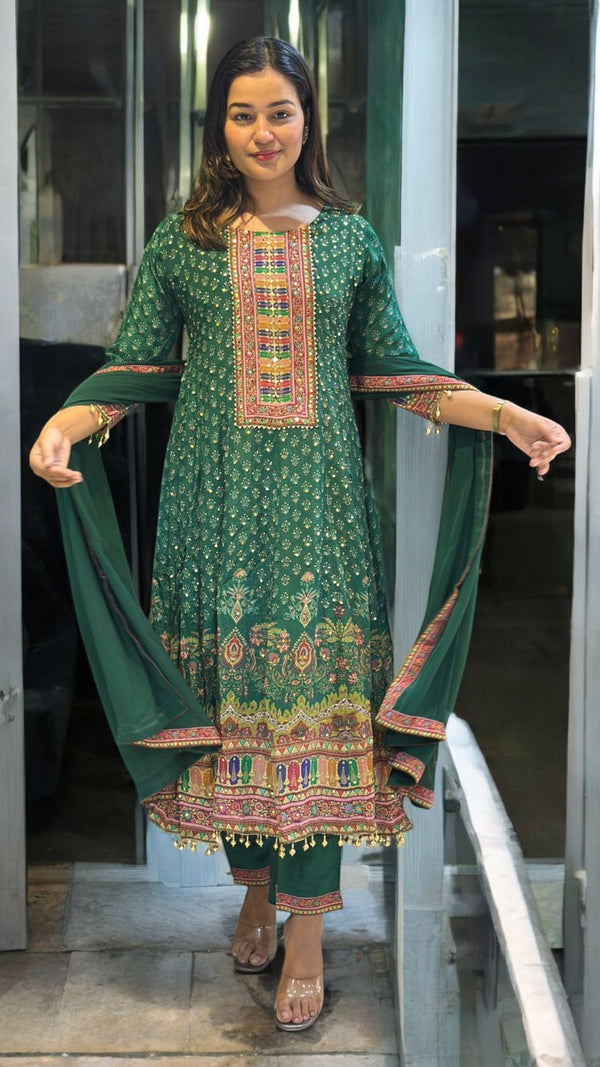 Green Himani  Crepe silk Panel  Anarkali