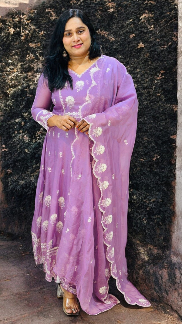 Lavender Minni Organza Panel  Anarkali
