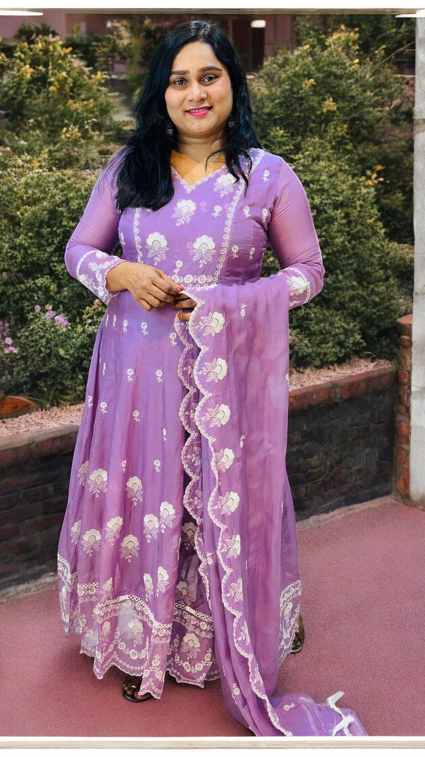 Lavender Minni Organza Panel  Anarkali