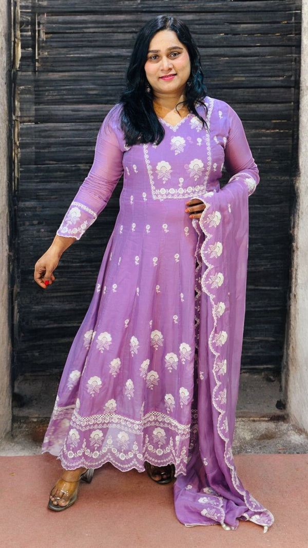 Lavender Minni Organza Panel  Anarkali