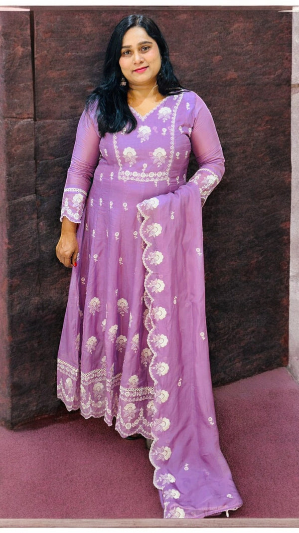 Lavender Minni Organza Panel  Anarkali