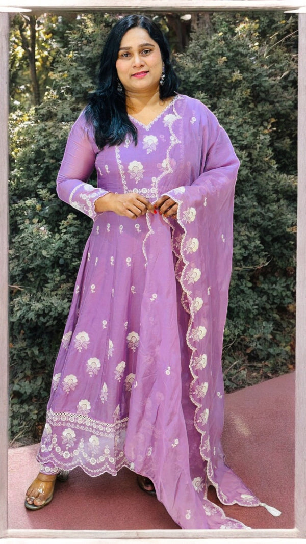 Lavender Minni Organza Panel  Anarkali