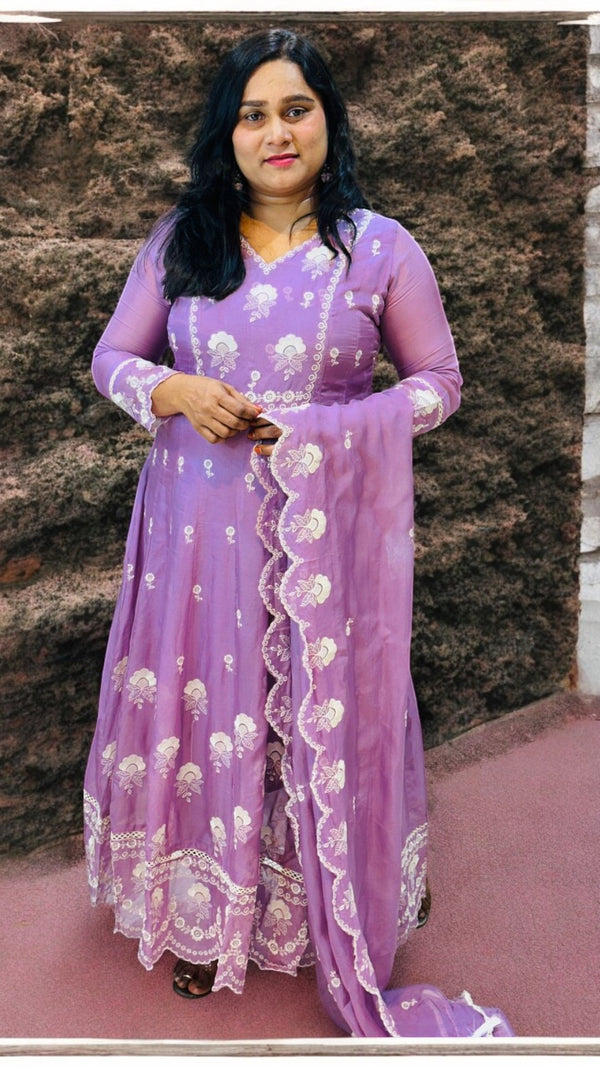 Lavender Minni Organza Panel  Anarkali