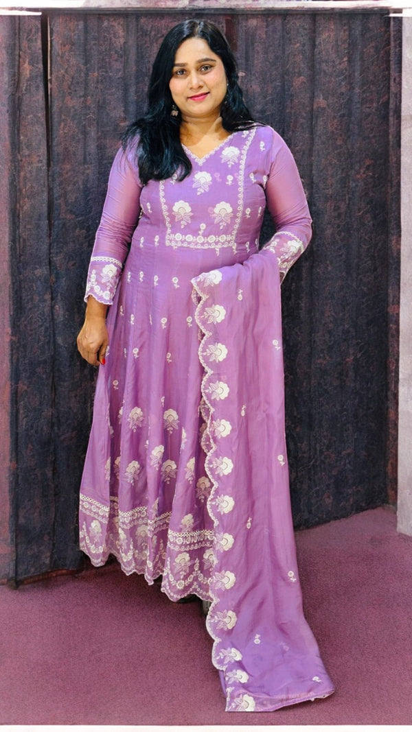 Lavender Minni Organza Panel  Anarkali