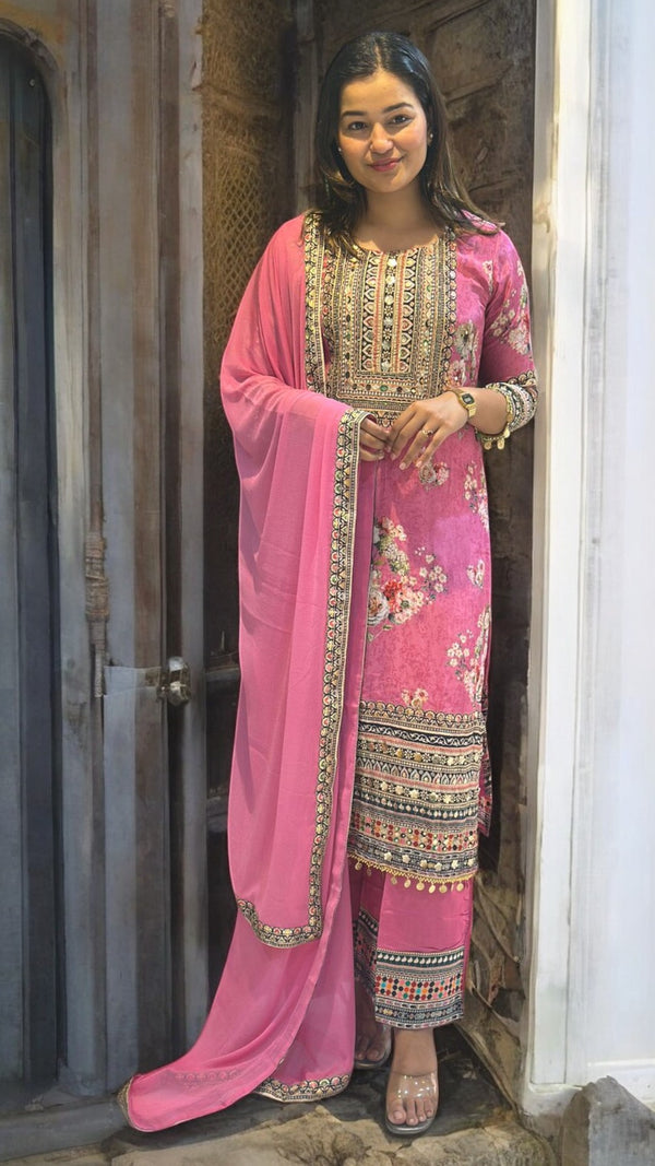 Pink Juhi Crepe silk suit set