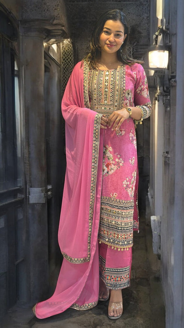 Pink Juhi Crepe silk suit set