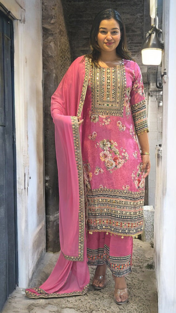 Pink Juhi Crepe silk suit set