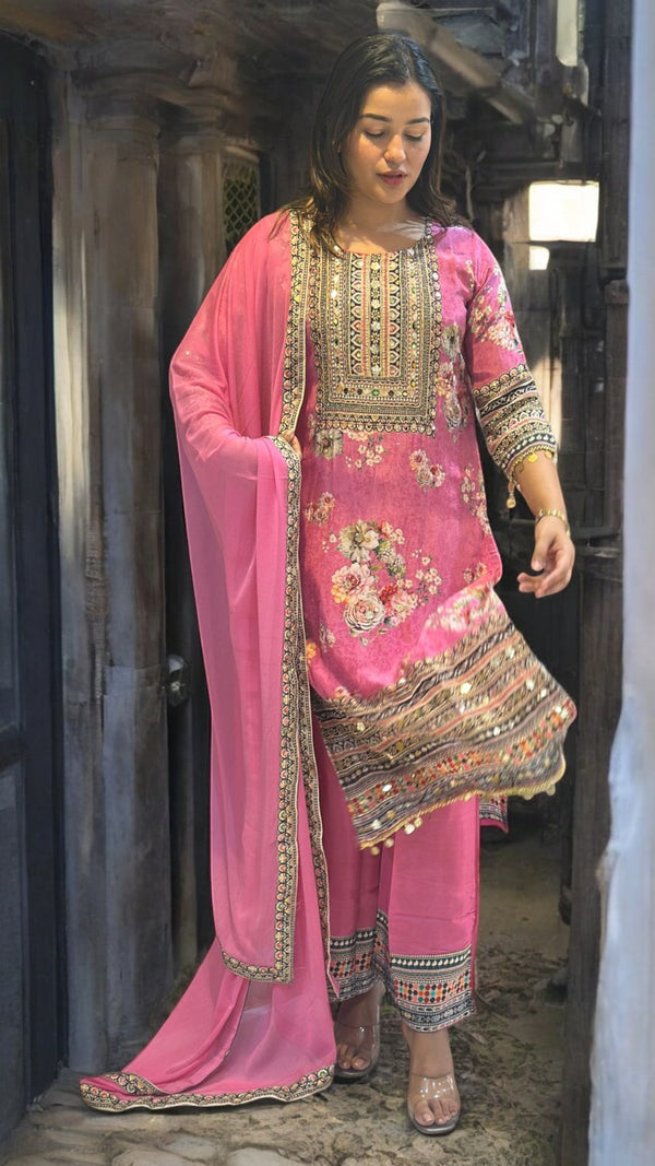 Pink Juhi Crepe silk suit set